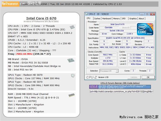 Clarkdale Core i5-670超频突破7GHz大关