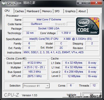 六核心Core i7-980X原装散热器超频4.1GHz